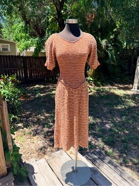 1970s Vintage Paolaldini for Saks Fifth Avenue  Boucle open knit dress
